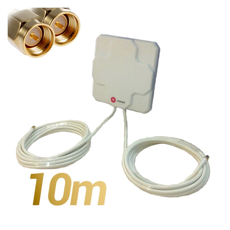 Antena Panel 4G Wonect 46dBi Exterior Blanca 10 metros cable Terminal conector SMA Macho