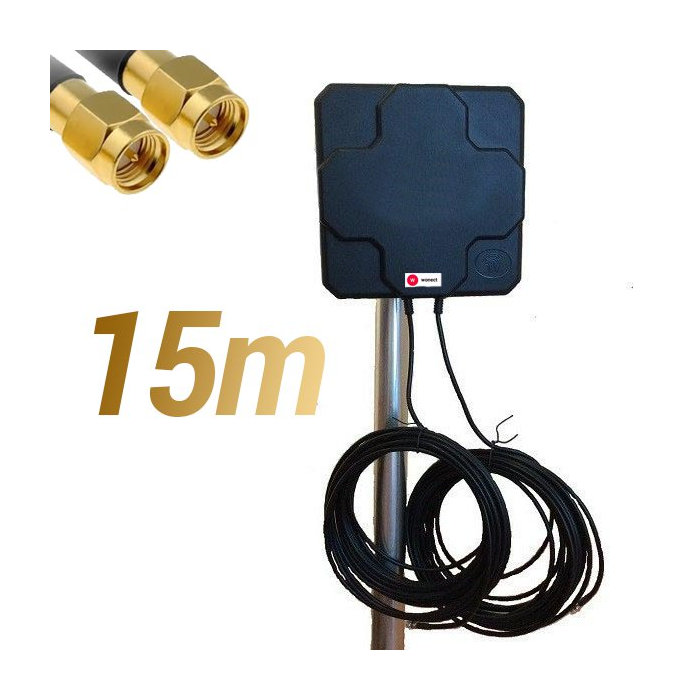 Antena Panel 4G Wonect 46dBi Exterior Negra 15 metros cable Terminal conector SMA Macho