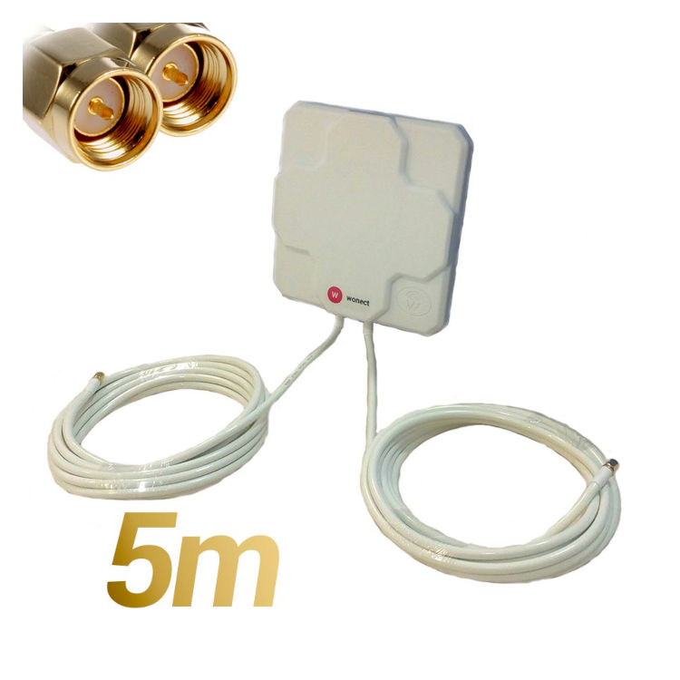 Antena Panel 4G 46dBi Exterior Blanca 5 metros cable conector SMA Macho