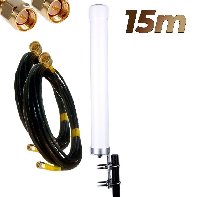 Antena 4G Wonect Omni 22dBi LTE Exterior MiMo Conectores N Pigtails 15 metros SMA Macho