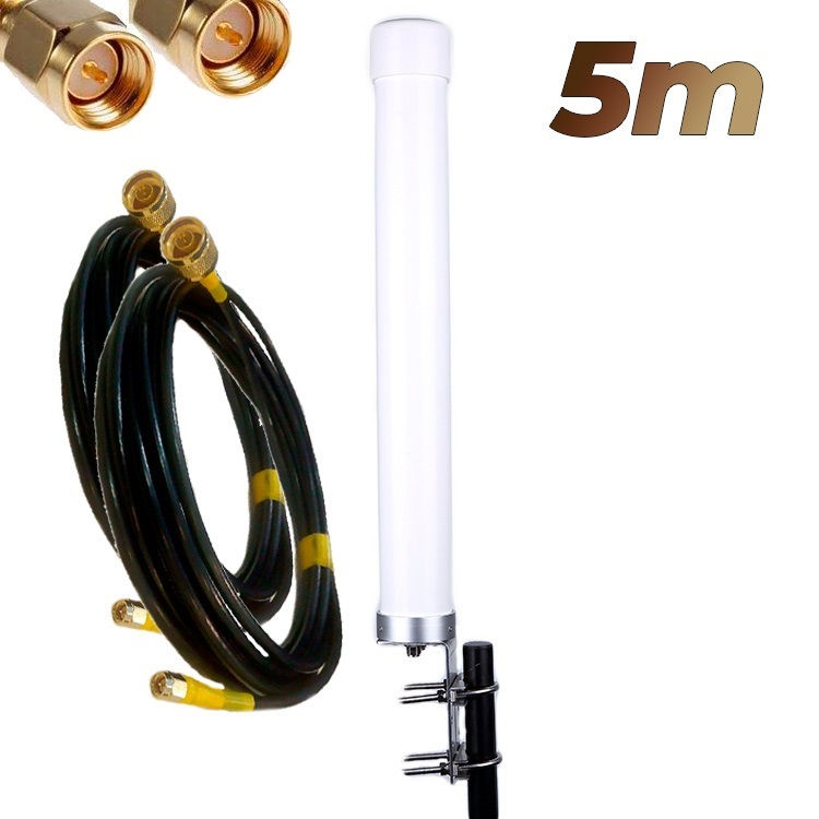 Antena 4G Wonect Omni 22dBi Exterior MiMo Cables 5 metros SMA Macho Reacondicionada