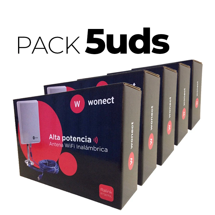 Pack 5 antenas WiFi Wonect N4000A USB 10m largo alcance