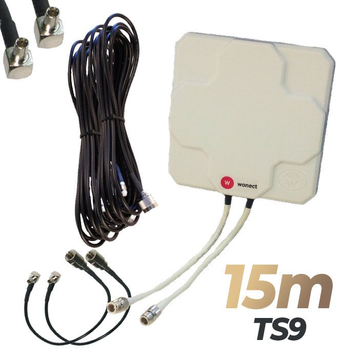 Antena 4G Wonect Panel 46dBi Blanca Direccional Conector N Cables 15 metros TS9