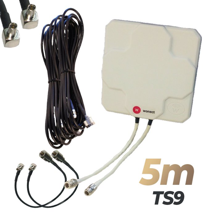 Antena 4G Wonect Panel 46dBi Blanca Direccional Conector N Cables 5 metros TS9