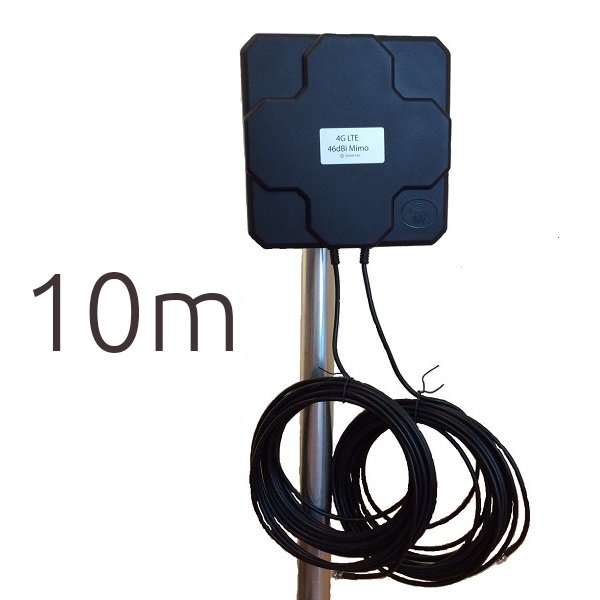 Antena 4G Wonect Panel 46dBi Direccional Negra Cable Integrado 10 metros Conector FME