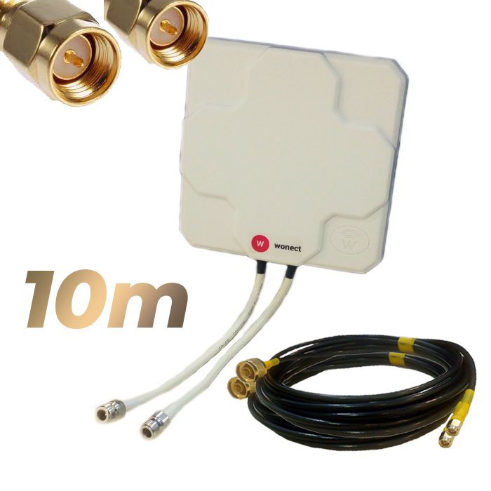 Antena 4G Wonect Panel 46dBi Blanca Direccional Conector N Cables 10 metros SMA