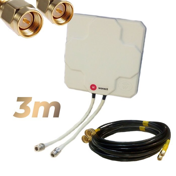 Antena 4G Wonect Panel 46dBi Blanca Direccional Conector N Cables 3 metros SMA