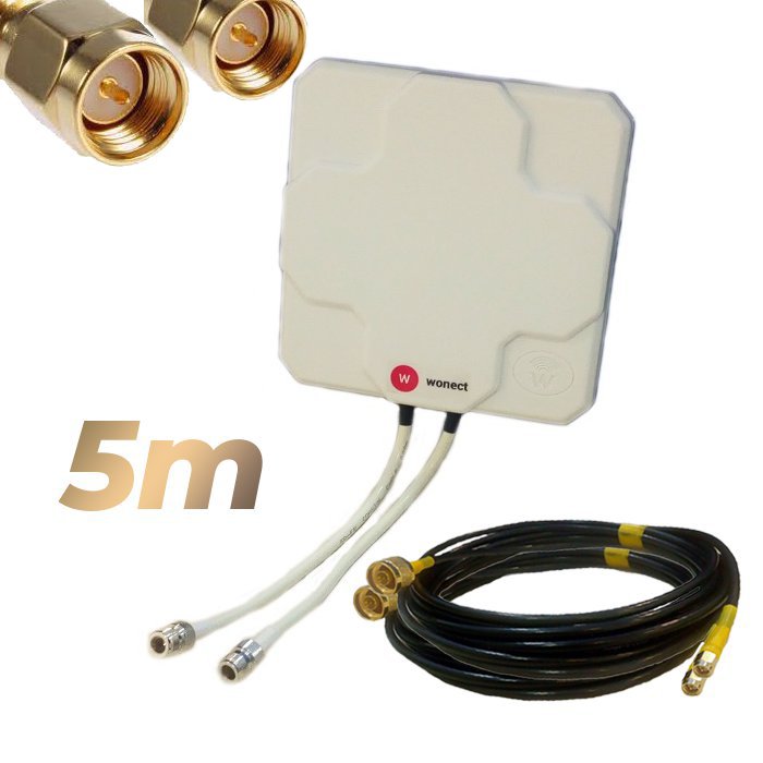 Antena 4G Wonect Panel 46dBi Blanca Direccional Conector N Cables 5 metros SMA