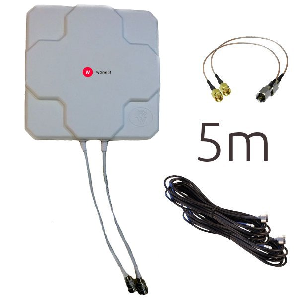 Antena 4G Wonect Panel 46dBi Blanca Direccional Conector N Cables 5m SMA Reacondicionada