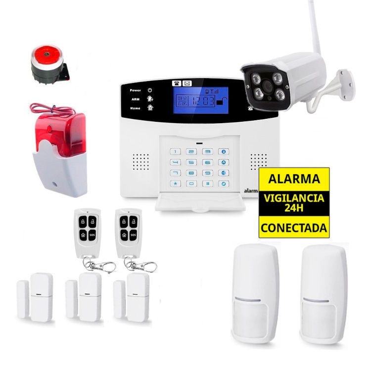 Kit Alarma Hogar AZ017 Sirena Exterior 3 Detectores apertura puertas Camara externa