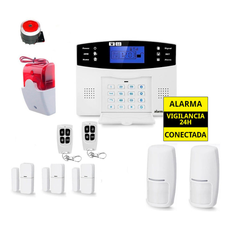 Kit Alarma Hogar AZ017 Sirena cable luminosa 3 Detectores apertura puertas