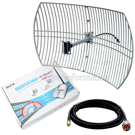 Kit WIFI PARABOLICA 24DBI con adaptador INALAMBRICO USB ALFA 1W AWUS036H 1000MW 30DBM