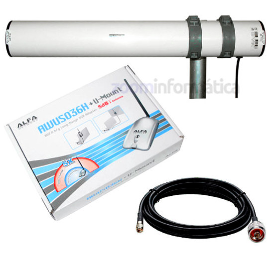 ALFA AWUS036H USB 1000Mw con antena Yagi WiFi 18dBi cable pigtail incluido