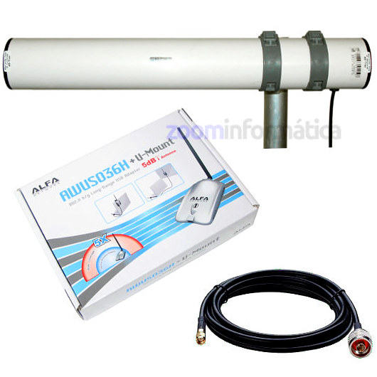 ALFA AWUS036H con antena WiFi Yagi 19dBi exterior cable pigtail incluido