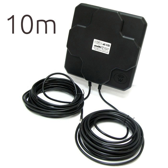 Antena 4G Theta Panel 46dBi Negra Direccional Cable Integrado 10 metros Conector FME