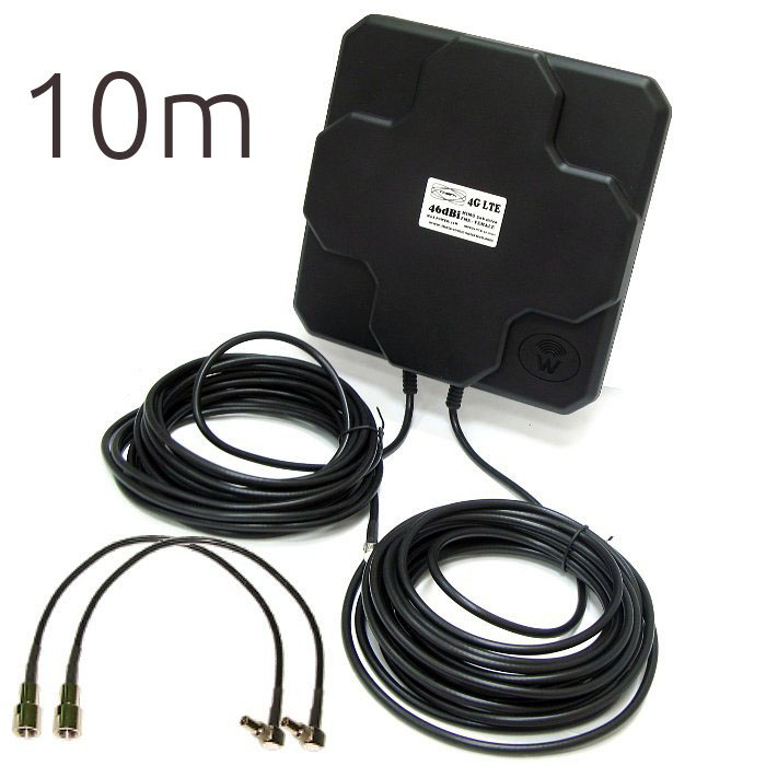 Antena 4G Theta Panel 46dBi Negra Direccional Cable Integrado 10 metros Conector CRC9