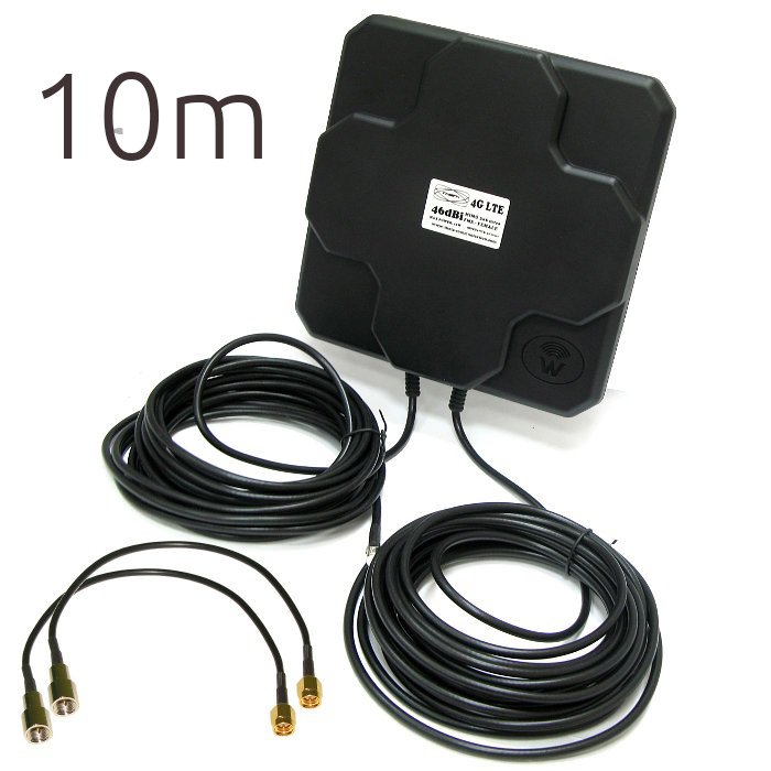 Antena 4G Theta Panel 46dBi Negra Direccional Cable Integrado 10 metros Conector SMA