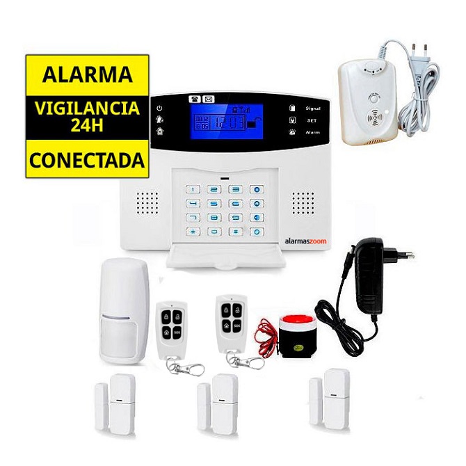 Alarma Hogar con voces en Espanol Castellano GSM con 3 detectores puerta y detector de gas CG306