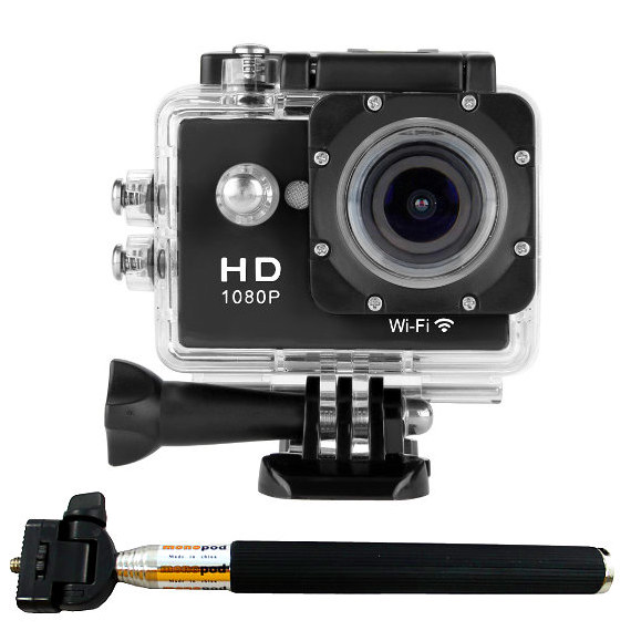 Camara deportiva W8 Full HD 1080p WiFi 170 grados Pantalla LCD Palo Selfie