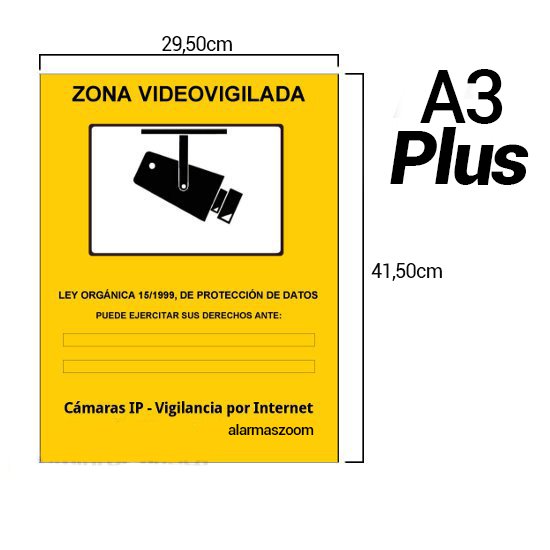 Pegatina adhesiva A3 Plus zona vigilada videovigilada de adhesivo camara camaras informativo LOPD