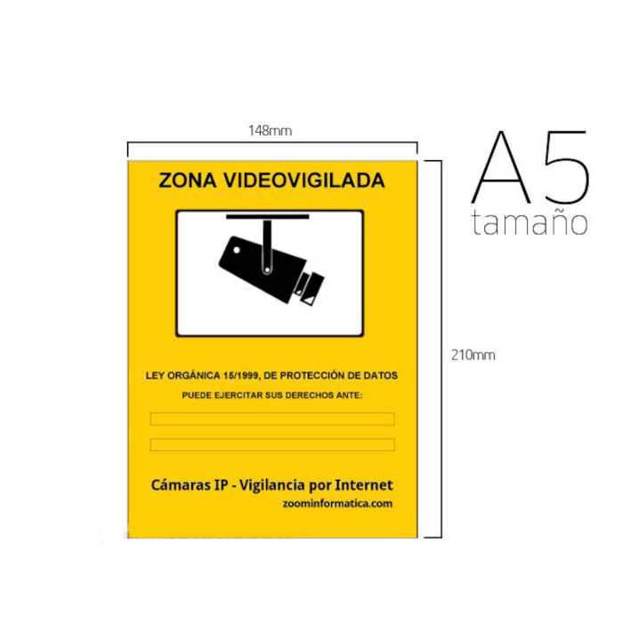 Pegatina A5 zona vigilada videovigilada de adhesivo camara camaras informativo LOPD