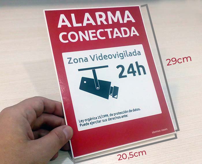 Cartel rigido PVC Alarma Conectada Zona Videovigilada 24 horas Rojo