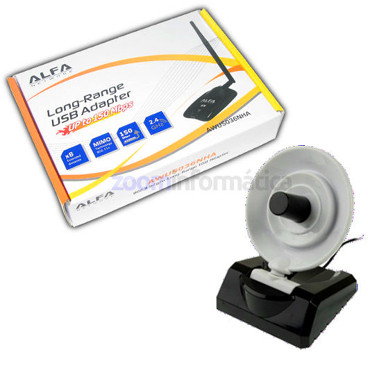 ALFA AWUS036NHA Antena WiFi Atheros interior con mini parabolica