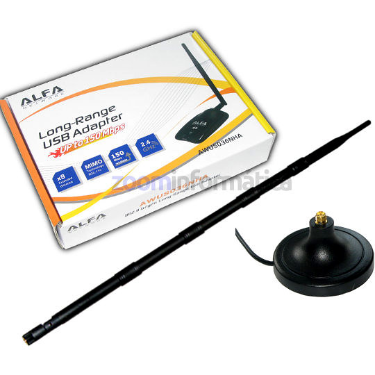 ALFA AWUS036NHA Adaptador WiFi con antena 16dBi y base omnidireccional