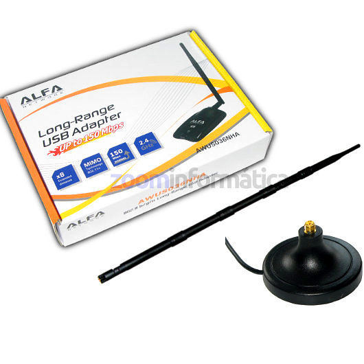 ALFA AWUS036NHA Adaptador WiFi con antena 9dBi y base omnidireccional