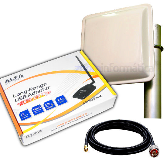ALFA AWUS036NHA USB Atheros con Panel WiFi 18dBi cable pigtail incluido