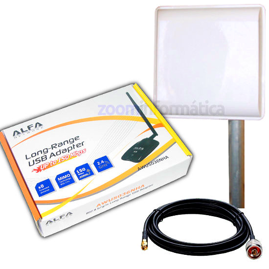 ALFA AWUS036NHA Atheros con antena WiFi panel 20DBI exterior