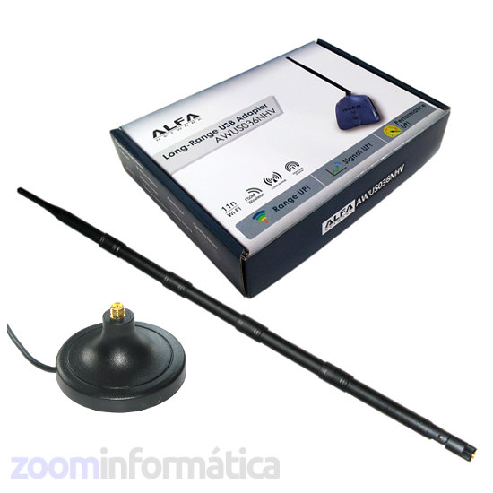 ALFA AWUS036NHV Adaptador WiFi con antena 16dBi y base omnidireccional