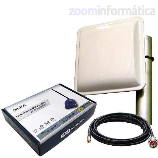 ALFA USB WIFI AWUS036NhV PANEL 18DBI REALTEK RTL8188EUS KIT PACK WIRELESS ANTENA