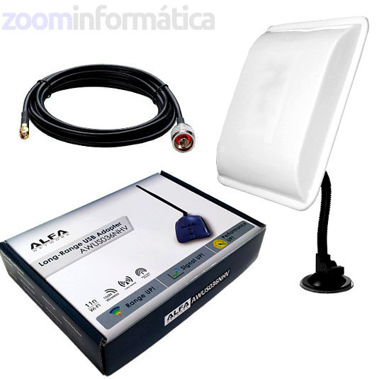 ALFA AWUS036NHV USB con antena Panel WiFi 18dBi soporte y cable pigtail incluido