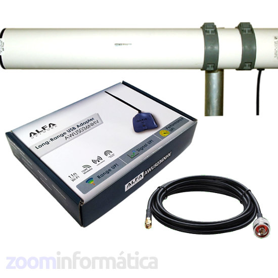 ALFA AWUS036NHV con antena WiFi Yagi 19dBi exterior cable pigtail incluido