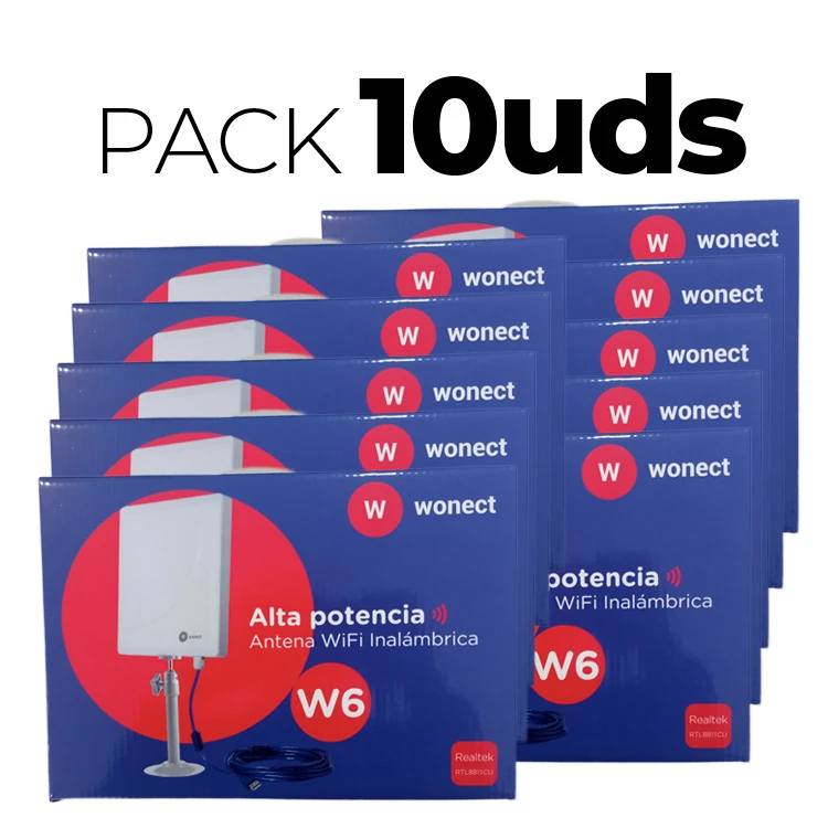 Pack 10 Antenas WiFi Wonect W6 Panel USB cable 10m AC600