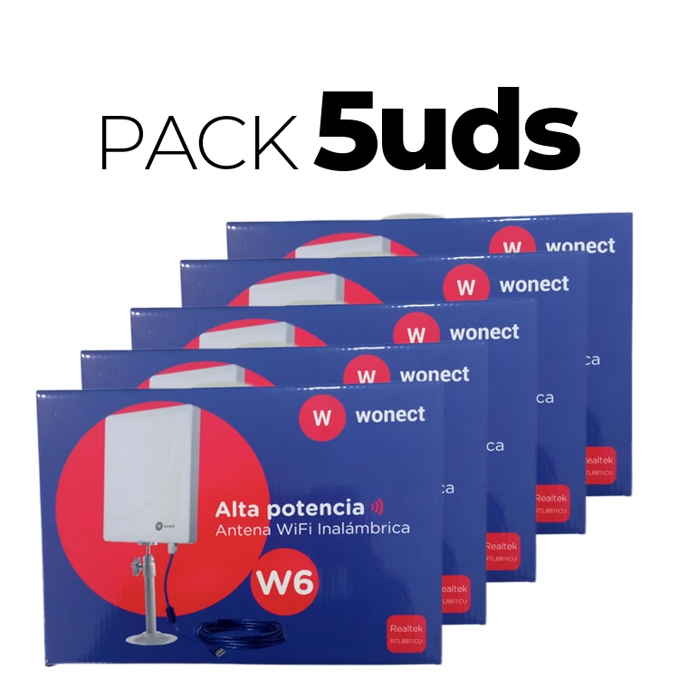 Pack 5 Antenas WiFi Wonect W6 Panel USB cable 10m AC600