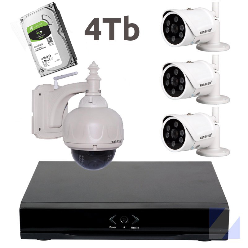 Kit Grabador NVR Wanscam HL0162 con 3 Camaras IP HW0034 y HW0038 HD 4Tb