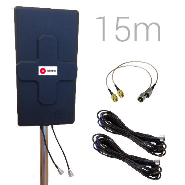 Antena 4G Panel 50dBi LTE Largo alcance Exterior Conector N Hembra Pigtail 15 metros SMA