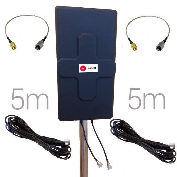 Antena 4G Panel 50dBi LTE Largo alcance Exterior Conector N Hembra Pigtail 5 metros SMA